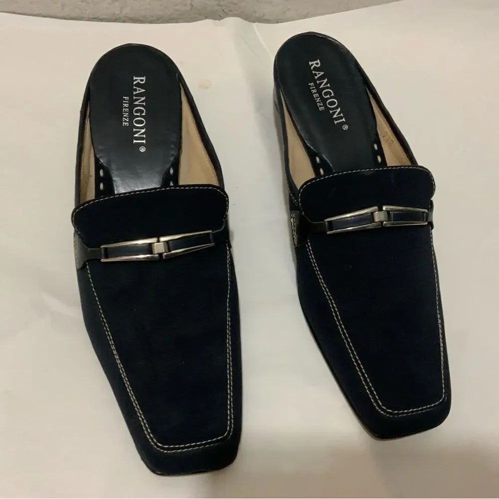Rangoni Firenze Women's Italian Shoes black clogs Block Heels Slip On Sz 7.5 B
